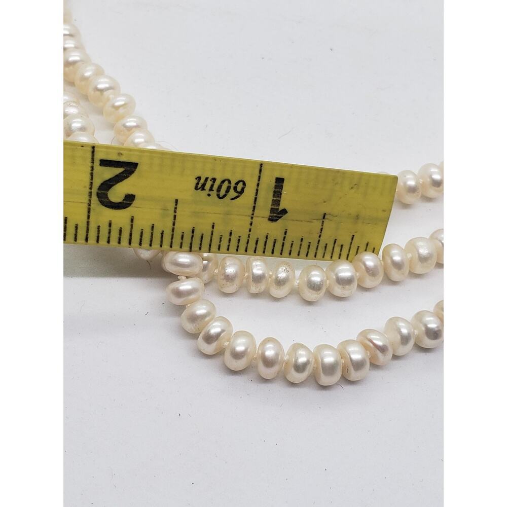 Freshwater Pearl Necklace 3 Strand White Rhinestone Spacers Silver Tone Layered - Picture 7 of 15